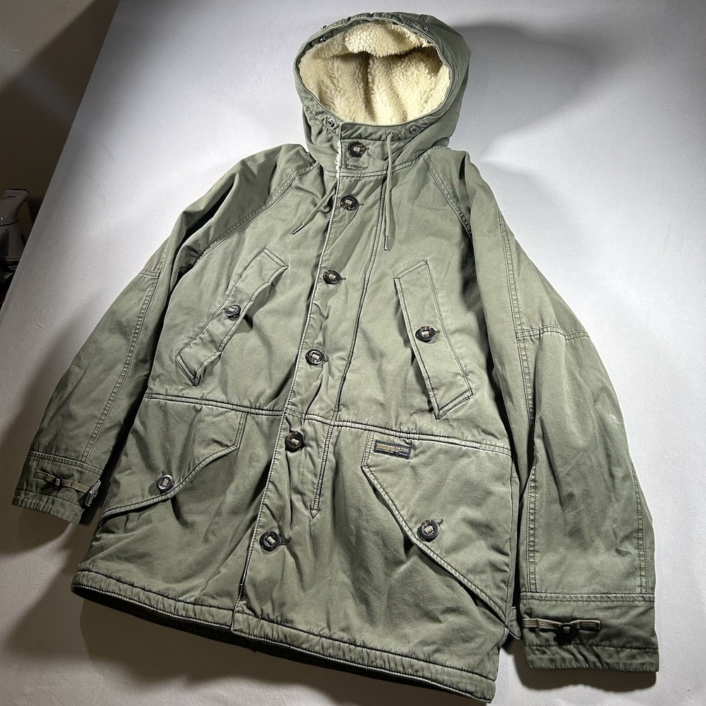 Abercrombie & Fitch Sherpa Lined Military‎ Parka Olive Green Hooded Mens M